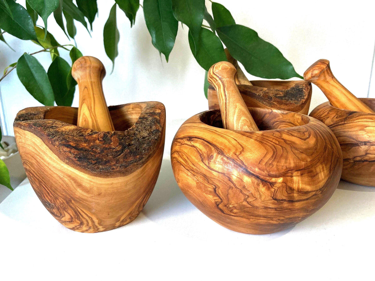 Handcrafted Olive Wood Mortar and Pestle: Rustic Kitchen Herb Grinder (12-14cm)