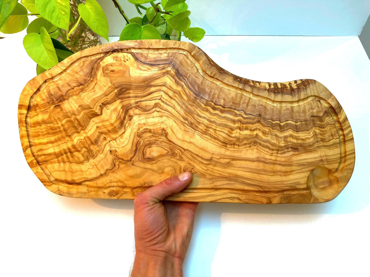 Large Grooved Olive Wood Charcuterie Board, Handmade Cheese Board, Rustic Serving Tray (46cm)