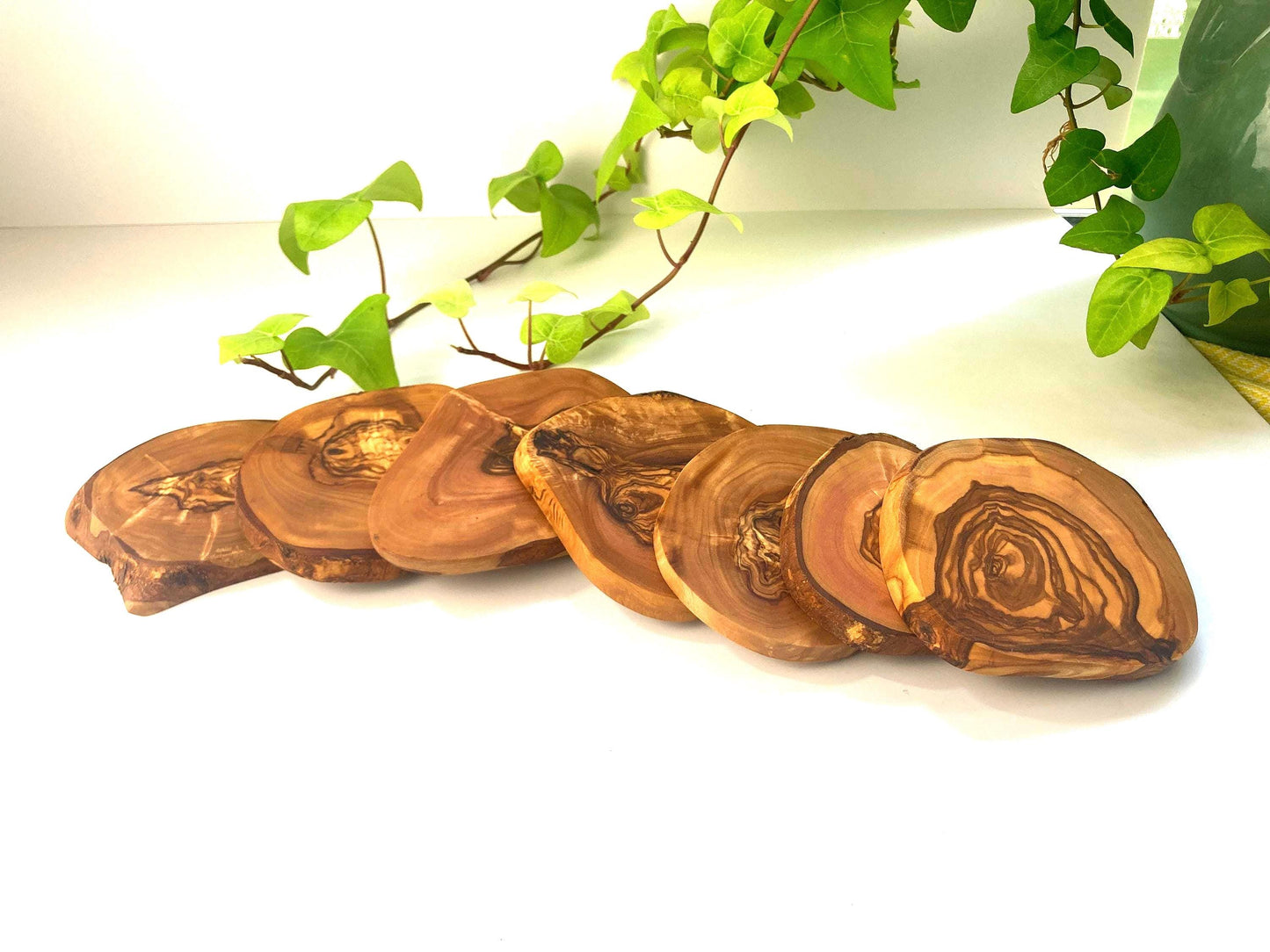 Handmade Olive Wood Coasters: Rustic Live Edge Bar & Table Decor