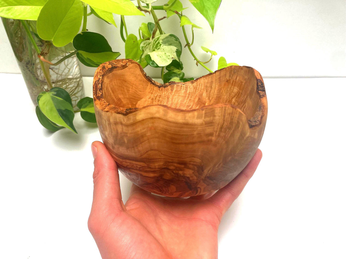 Handmade Olive Wood Bowl With Natural Live Edge, Rustic Decorative Bowl, Gift (17cm)