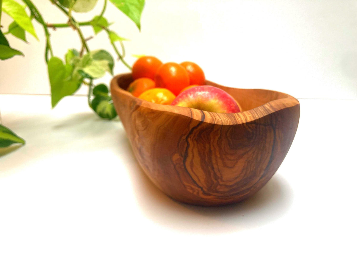 Olive Wood Fruit Bowl: Large Oval Serving Bowl, Rustic Centrepiece, 30cm