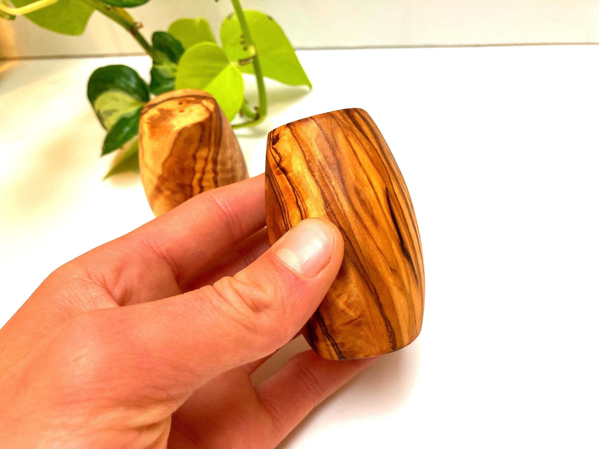 Handmade Olive Wood Salt and Pepper Shakers, Natural Wooden Spice Set, Rustic Kitchen Decor