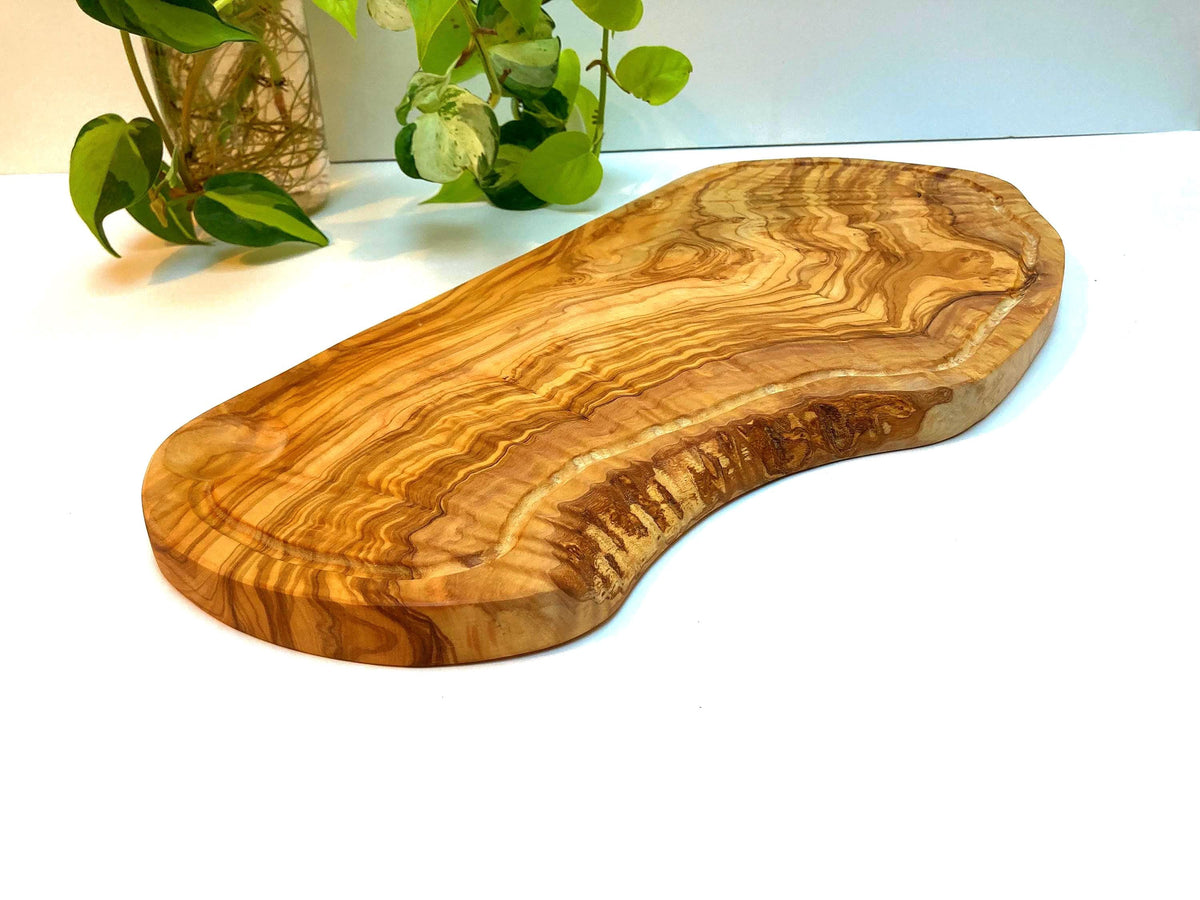 Large Grooved Olive Wood Charcuterie Board, Handmade Cheese Board, Rustic Serving Tray (46cm)