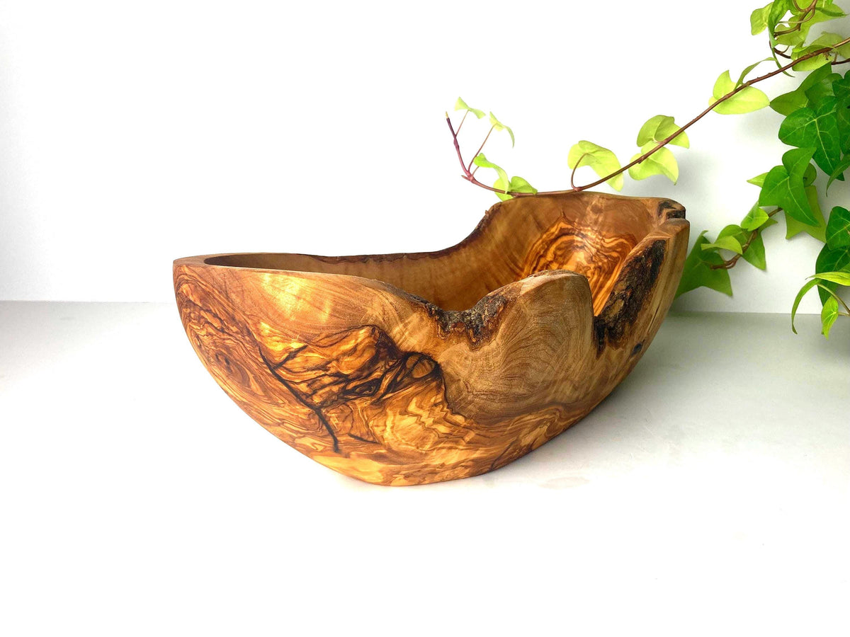 Extra Large Olive Wood Fruit Bowl, 37cm Live Edge Handmade Serving Bowl
