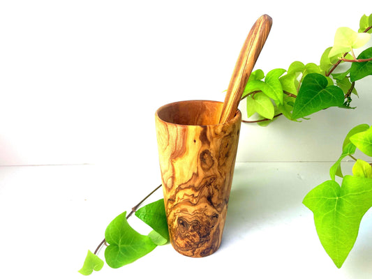 Handmade Olive Wood Drinking Cup, Conical And Barrel Style, Toothbrush Holder, Wood Tumbler, Utensil Holder, Rustic Wooden Terracotta Pot